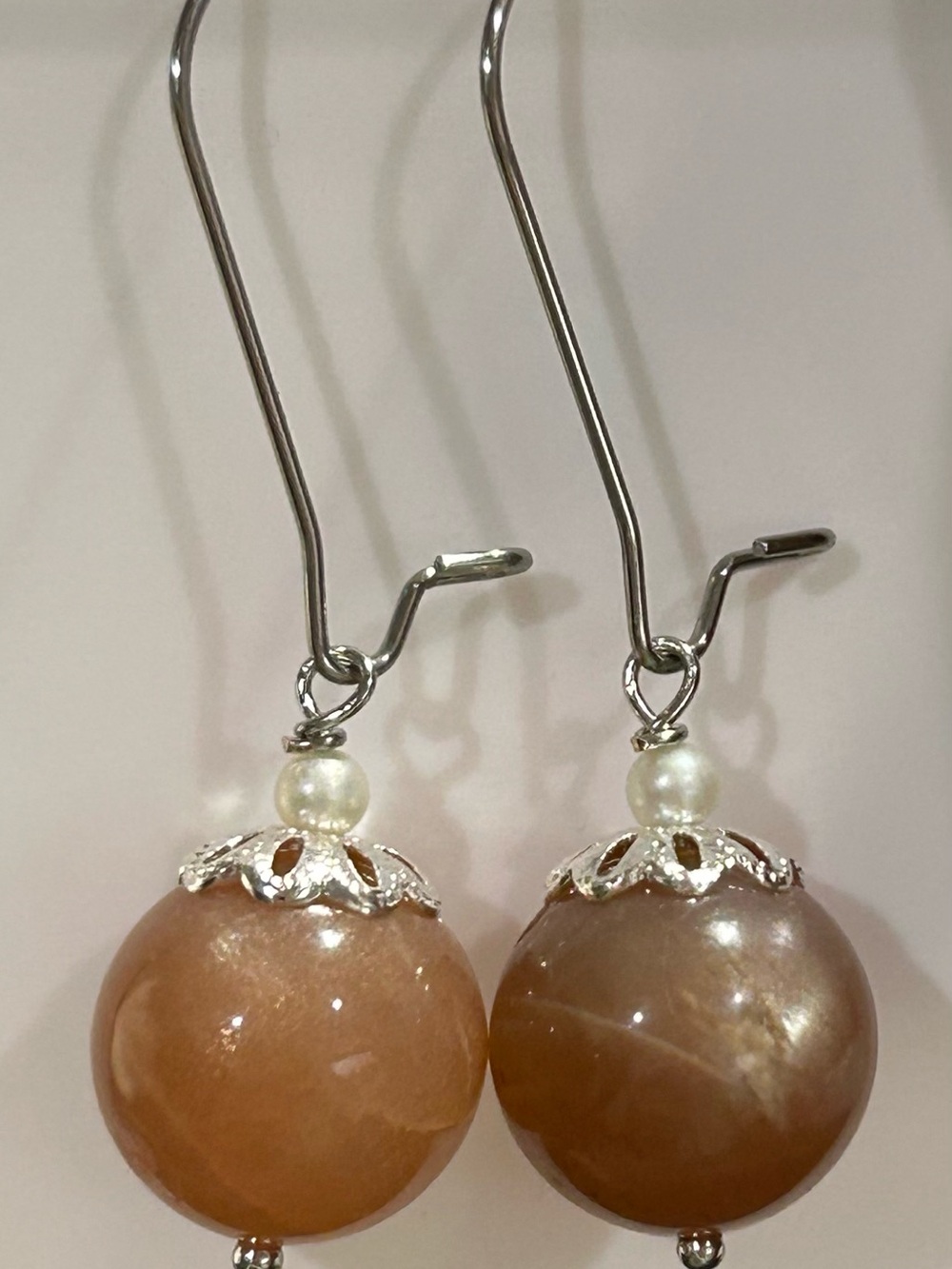 Peach Moonstone Earrings - Picture 5 of 5